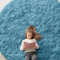 OLANLY Slate Blue Round Rugs for Bedroom - Machine Washable, 8 ft Circle Area Rugs for Living Room, Soft and Fluffy Shaggy Carpet for Teen Girl and Boys, Nursery Rooms, Dorms, Home Decor Aesthetic