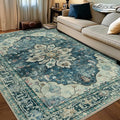 RELEANY Area Rugs 6'x8' Washable Non-Slip, Floral Vintage Distress Print Pattern Medallion Carpet for Living Room Bedroom Dining Room, Dark Blue Vintage