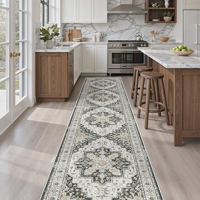 Madane Runner Rugs for Hallway 2x10 Long Washable Non-Slip Hallway Runner Rug Low-Pile Stair Kitchen Runner Soft Throw Carpet for Entrance Living Dining Laundry Room (Black, 2 x 10)