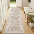 Madane 2x6 Washable Runner Rug Non-Slip, Vintage Kitchen Hallway Rug with Rubber Backing, Soft Low Pile Throw Carpet Runner for Entryway Laundry Bathroom Bedroom Living Room (2 x 6, Brown/Sand)