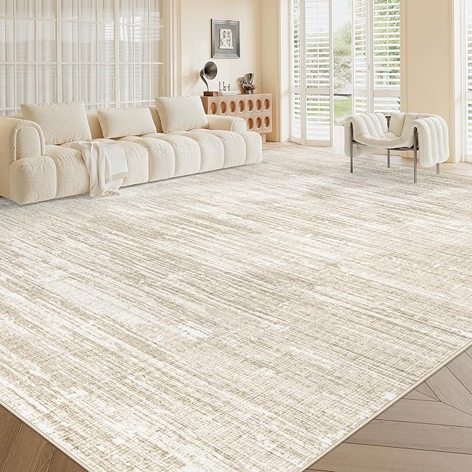 Living Room Rugs 10x14: Washable Moroccan Geometric Boho Rug Farmhouse Non Slip Stain Resistant Large Rug Low Pile Soft Carpet for Bedroom Dining Room Kids Room (Camel,10'x14')