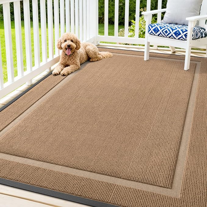 OLANLY Front Door Mat Indoor Outdoor Entrance, Waterproof All-Season, All-Weather Doormat, Sturdy Natural Rubber, Fade Resistant, Low Profile, Easy Clean Patio Porch Entryway Mat, 71x47, Light Brown