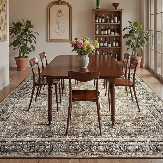 Lofus 8x10 Area Rug for Living Room,Brown Washable Large Rugs with Non-Slip Backing,Soft Neutral Carpets for Bedroom Dining Room Home Office Indoor Nursery