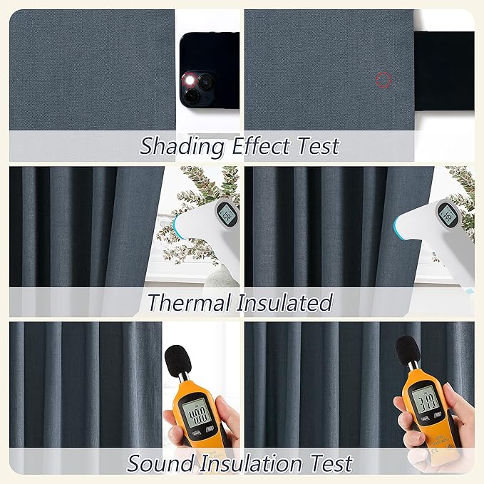 Guken Vintage Blue 100% Blackout Linen Curtains 72 Inch Length 2 Panels Set for Living Room Bedroom Back Tab/Rod Pocket Thermal Insulated Black Out Drapes Room Darkening Window Curtains