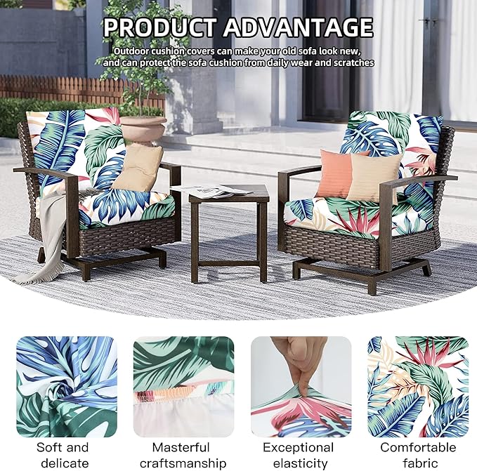 8Pcs Outdoor Cushion Covers, Patio Cushion Covers,Stretch Elastic Slipcovers, Replacement Washable & Reusable Furniture Protector for Patio Couch(Tropical Style,Cover Only)