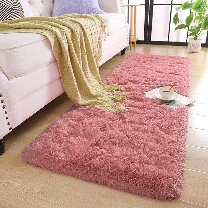 Chicrug Soft Runner Rug for Bedroom Living Room Plush Fluffy Rug 2x8 Feet, Shag Furry Runner Carpet Non Shedding for Nursery Children Kids Girls Room Home Decorative, Blush