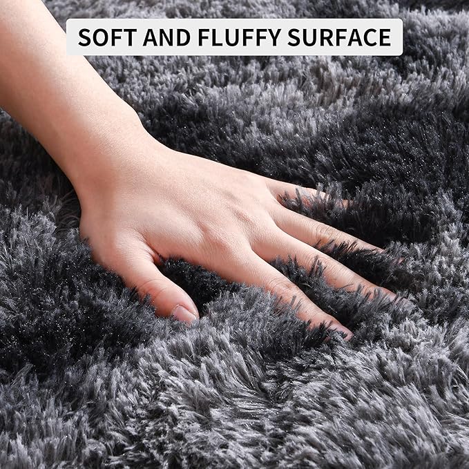 Tepook Area Rugs 10x14 for Living Room, Super Soft Fluffy Rugs for Bedroom, Modern Shaggy Rug Fuzzy Carpets for Kids, Plush Indoor Nursery Home Decor Rug with Non-Slip Bottom, Tie-Dyed Dark Grey
