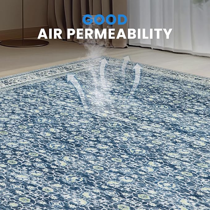 Washable Rugs 8x10 Area Rugs for Living Room,Bedroom,Dining Room- Soft Low Pile Stain Resistant Carpet with Non-Slip Rubber Backing,Large Vintage Area Rug for Farmhouse Nursery Home Office Decor