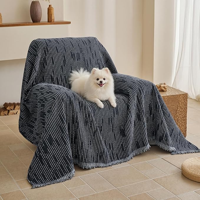 MYSKY HOME Oversized Armchair Couch Cover for 1 Cushion Couch, Washable Sofa Protector, Chair Couch Covers Sofa Covers Sofa Throws Sofa Slipcovers Futon Cover for Pet, Kid, 71"X91", Navy