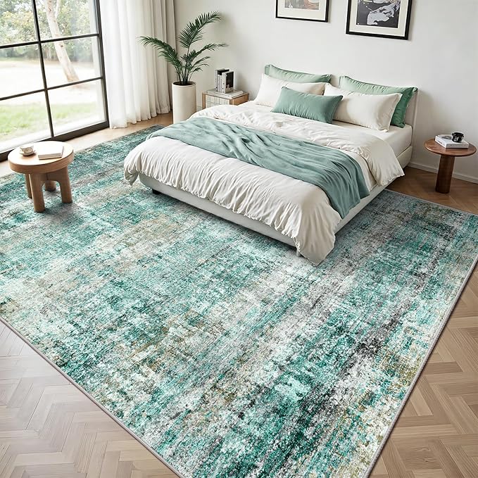 LEPEII 8x10 Area Rugs, Machine Washable Low Pile Rugs for Living Room, Modern Abstract Area Rugs for Bedroom, Large Area Rug with Non-Slip Backing for Dining Room-Green