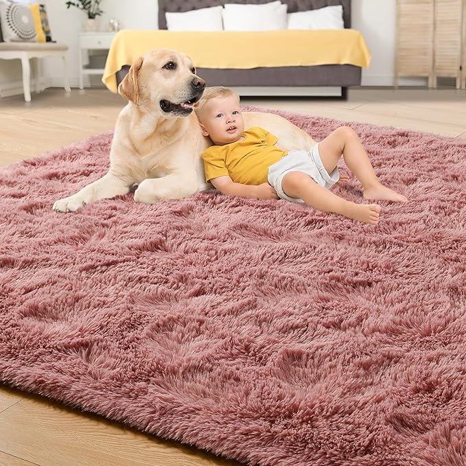 Tepook Super Soft Fluffy Rugs for Living Room, Shag 6x9 Area Rugs for Bedroom, Modern Shaggy Rug Fuzzy Carpets for Kids, Plush Indoor Nursery Home Decor Rug with Non-Slip Bottom, Blush