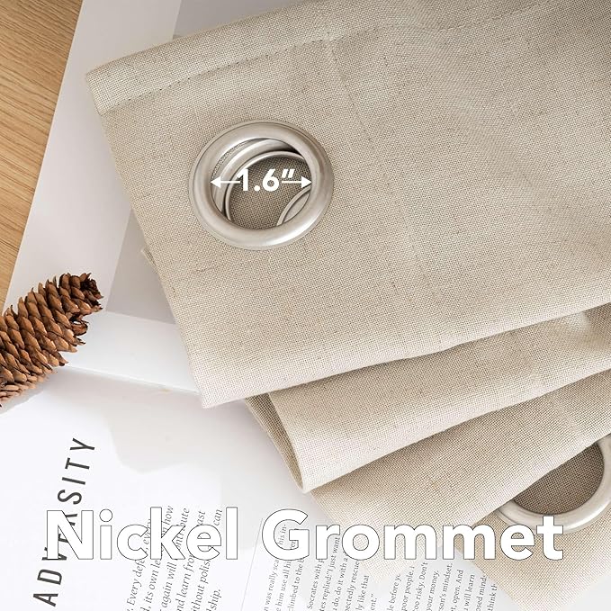 H.VERSAILTEX Elegant Natural Linen Blended Energy Efficient Light Filtering Linen Textured Semi Sheer Curtains/Nickel Grommet Window Treatments Panels/Drapes (Set of 2, Angora, 52" x 54")