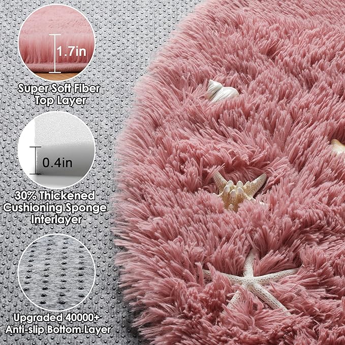 ONASAR Blush Round Rugs 6ft for Living Room Bedroom, Fluffy Circle Area Rug for Kids Girls Boys Teen, Soft Plush Shaggy Carpet for Nursery Dorm Classroom Playroom Home Decor Aesthetic
