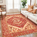 SERISSA 5x7 Boho Area Rug, Washable Non-Slip Rugs for Living Room, Large Red Rug Ultra Soft Vintage Oriental Print Distressed Carpet for Bedroom Dining Room Dorm Office Home Decor
