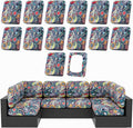 hyha 14Pcs Patio Cushion Covers, Stretch Outdoor Couch Cushion Covers Replacement, Washable Outdoor Chair/Sofa Slipcovers for Patio Furniture Cushions Protector with Elastic Bottom(Paisley,Cover Only)
