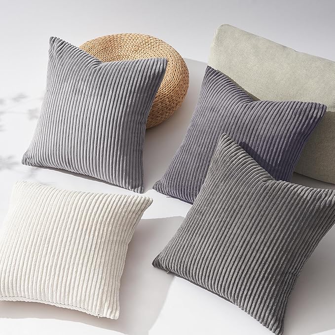 Topfinel Corduroy Throw Pillow Covers Pack of 2 Gray 16"x16" No Insert with Hidden Zipper | Decorative Cushion Covers for Fall, Halloween, Thanksgiving, Christmas
