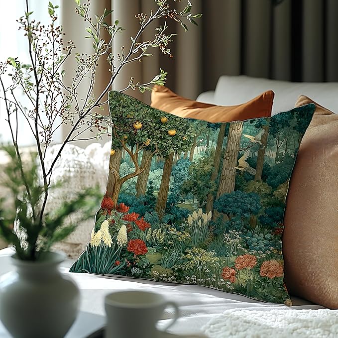 Rustic Forest Green Pillow Covers 18x18 Double-Sided, Cottagecore Summer Lemon Forest Nature Botanical William Morris Inspired Decorative Throw Pillow Covers for Sofa Bed Bedroom Living Room