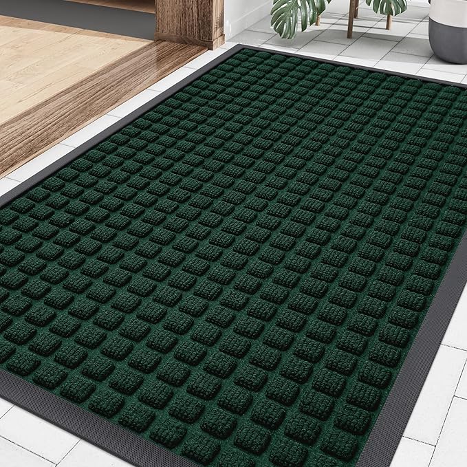 Smiry Front Door Mat Outside Entrance, Heavy Duty Natural Rubber Doormat, Non Slip, Trap Dirt and Moisture, Easy Clean, Low Profile Welcome Floor Mats for Indoor Outdoor Entry, 35x23 Inch, Black Green