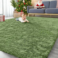 OLANLY 9x12 Machine Washable Large Area Rugs for Living Room, Bedroom, Soft Fluffy Shaggy Bedside Rug, Indoor Floor Carpet for Kids Girls and Boys, Dorms, Nursery, Home Decor Aesthetic, Green