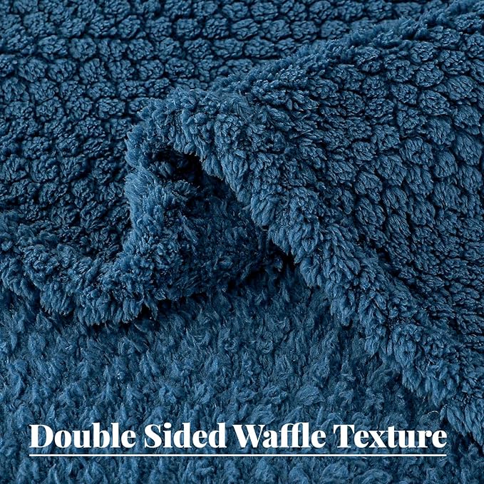 Whale Flotilla Extra Large Fuzzy Fleece Throw Blanket for Couch, 50x70 Inch Fluffy Warm Soft Jacquard Blankets for All Season, Lightweight and Cozy, Navy Blue