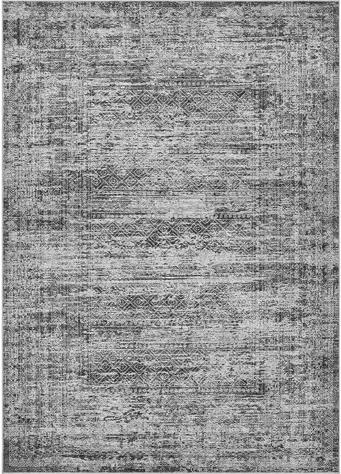 UERMEI 8x10 Area Rug Living Room Rugs - Washable Neutral Modern Abstract Soft Thin Rug Indoor Floor No Slip Rug Carpet for Bedroom Under Dining Table Home Office Decor - Dark Gray