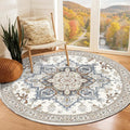 OPPODREAM Soft Round Rug 6ft, Neutral Washable Circle Rug 6ft with Non Slip Backing Play Room, Low-Pile Carpet 6 ft, Faux Cashmere Throw Carpet, Cream White & Blue & Light Brown