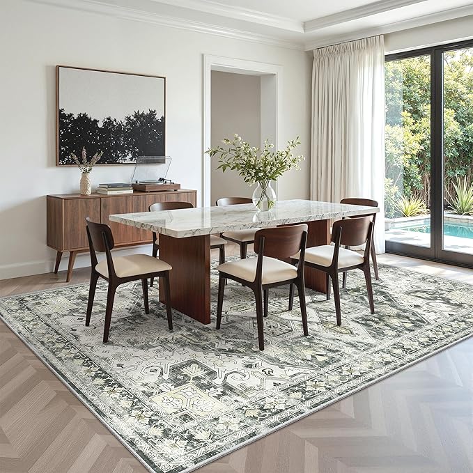 zesthome Area Rugs 6x9, Large Rugs for Living Room, Stain Resistant Washable Rug, Rugs for Bedroom with Non Slip Backing, Ultra-Thin Vintage 6x9 Area Rug