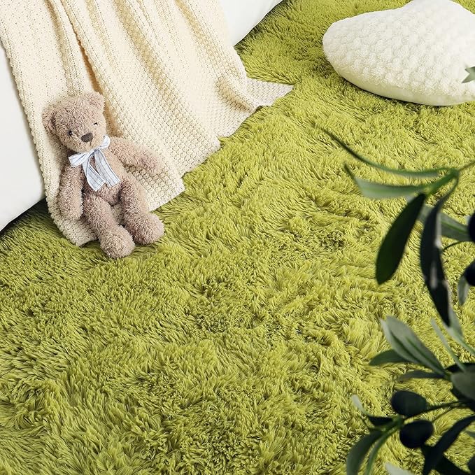 LOCHAS Ultra Soft Indoor Modern Area Rugs Fluffy Living Room Carpets for Children Bedroom Home Decor Nursery Rug 5.3x7.5 Feet, Green
