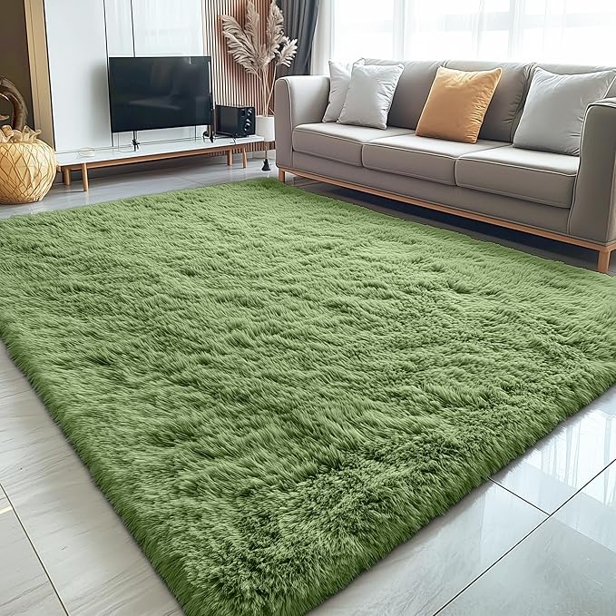 OLANLY 5x8 Machine Washable Large Area Rugs for Living Room, Bedroom, Soft Fluffy Shaggy Bedside Rug, Indoor Floor Carpet for Kids Girls and Boys, Dorms, Nursery, Home Decor Aesthetic, Green