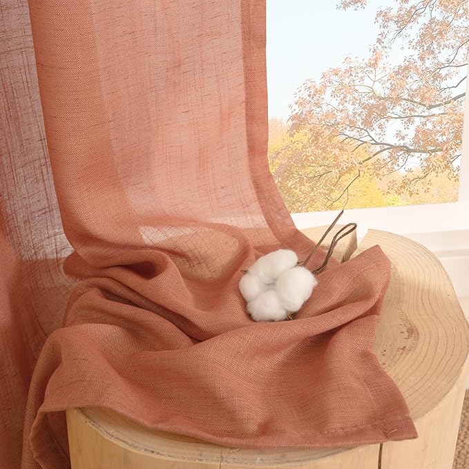 Terracotta Curtain Panels, 96 Inch Length, Light Filtering Linen-Style