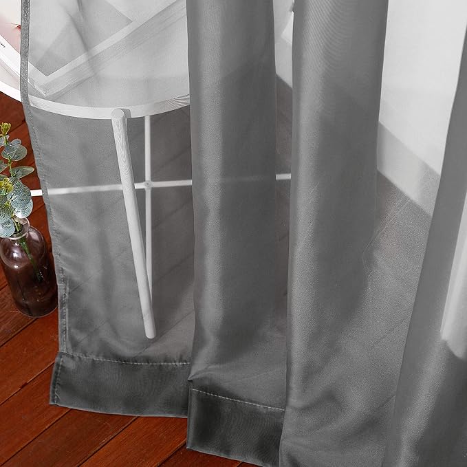 NICETOWN Transparent Sheer Curtains Panels - Voile Window Curtain Drapes with Grommet for Bedroom & Kitchen & Dining Room (54" W x 63" L, Dark Grey, 2 Panels)