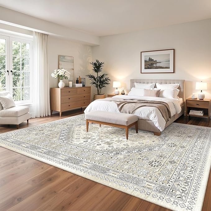 zesthome 12x15 Area Rugs, Large Washable Rug, Ultra-Thin Stain Resistant Rugs for Living Room, Bedroom, Non-Slip Backing Home Decor Area Rug (Beige,12'x15')