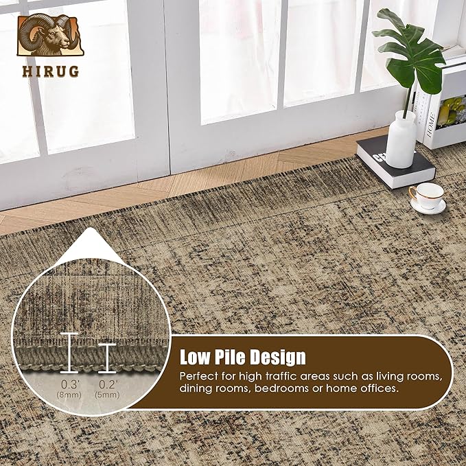 Washable Area Rug 4' x 6' Vintage Traditional Persian Mat - Foldable Distressed Non-Slip Machine Washable Carpet for Living Room Bedroom Kitchen Home Decor - Mocha and Taupe