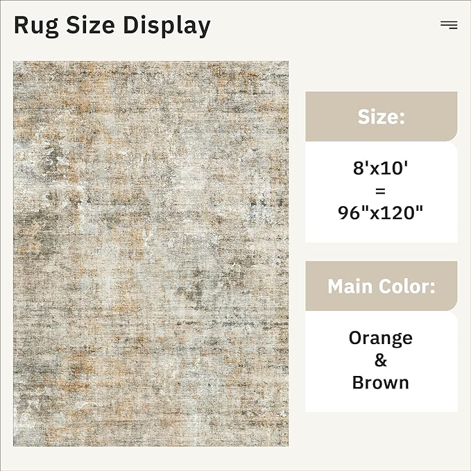 Abstract Rug 8x10 Large Living Room Rugs Neutral Modern Washable Area Rugs for Bedroom Dining Room Non-Slip Stain Resistant Foldable Thin Rug Brown Grey