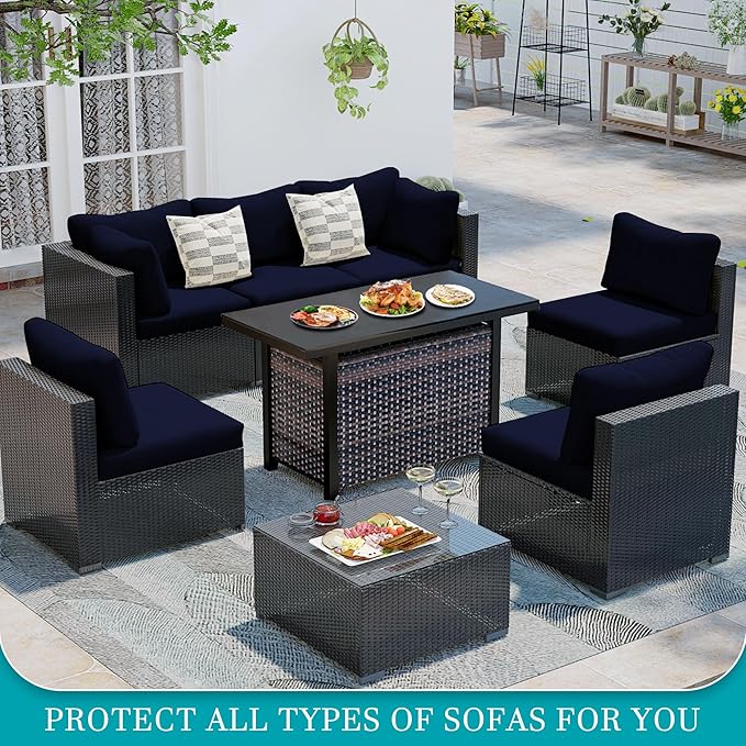 12 Pcs Stretch Patio Cushion Covers,Outdoor Couch Covers Replacement,Outdoor Couch & Sofa Slipcovers,for Patio Furniture Cushion Covers,Washable Reusable Furniture Protector(Navy Blue,Cover Only)