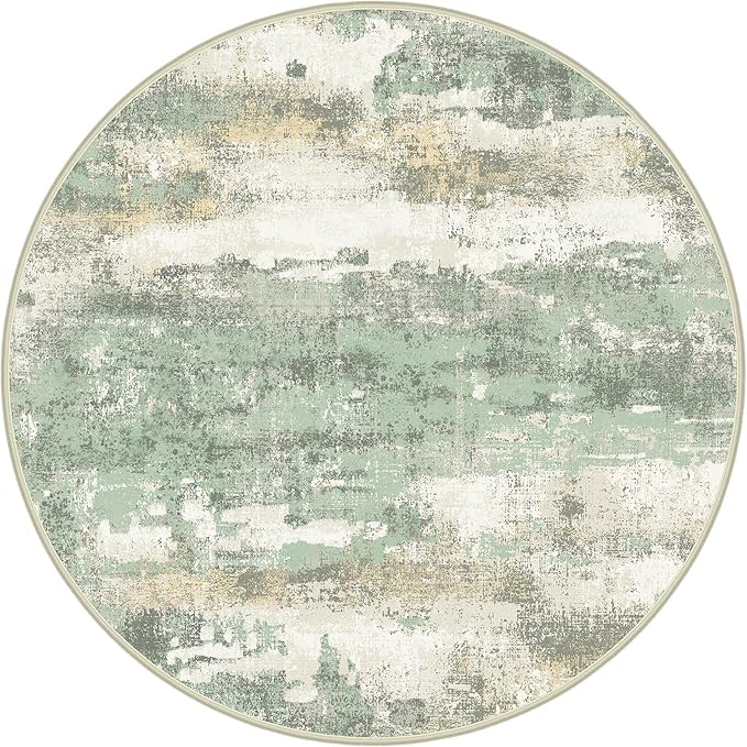 BEIMO Round Rugs 4FT for Living Room Bedroom, Modern Abstract Machine Washable Circle Rug, Soft Low Pile Floor Cover with Non Slip Backing for Dining Room, Light Green