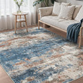 Area Rugs 6x9 for Living Room Bedroom, Modern Abstract Machine Washable Rug, Large Soft Low Pile Floor Carpet with Non Slip Backing for Dining Room, Blue/Brick