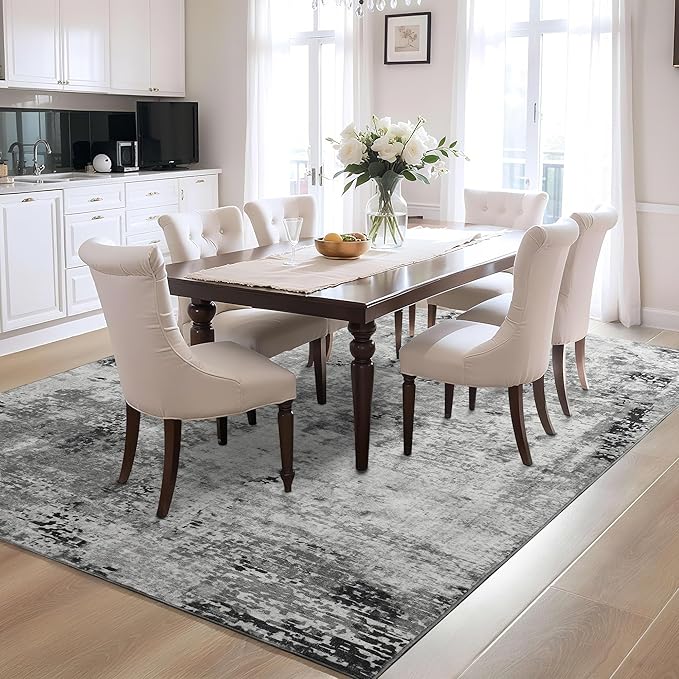 Ompaa Living Room Rug 5x8 Gray Area Rug Machine Washable Boho Rug Non Slip Abstract Vintage Indoor Large Rugs for Bedroom, Classroom, College Dorm, Farmhouse, Dining Room, Kids Playroom