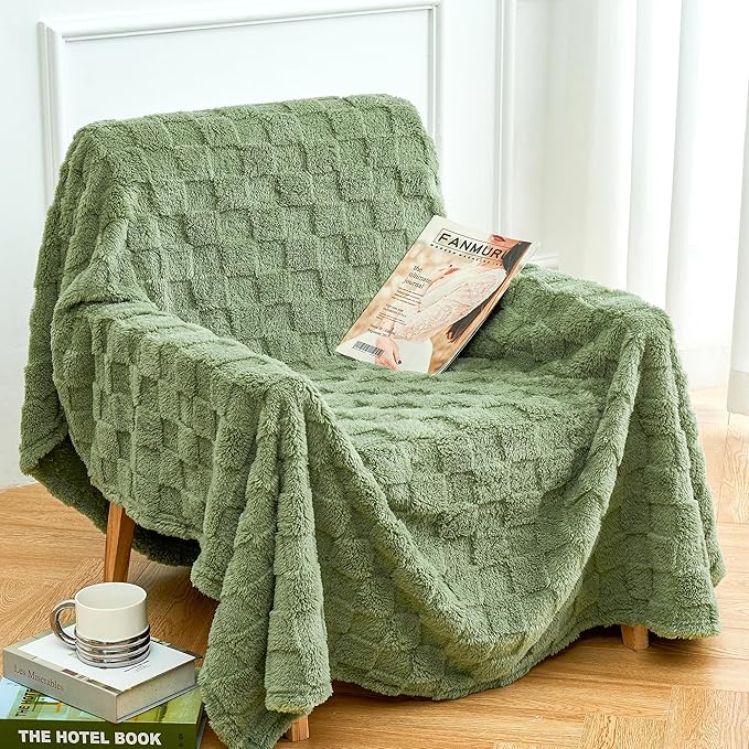 Aganear Flannel Throw Blanket - Cozy Soft Lightweight Fuzzy Checkered Throw Blanket for Women Portable Throw Blankets for Couch, Warm Present for Birthday, Christmas(50"x70", Sage Green)
