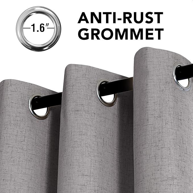 H.VERSAILTEX Linen Curtains 100% Blackout Curtains for Bedroom 63 inch Long Full Light Blocking Nature Linen Blended Window Curtains for Living Room Nickel Grommet (2 Panels, Heathered Dove)