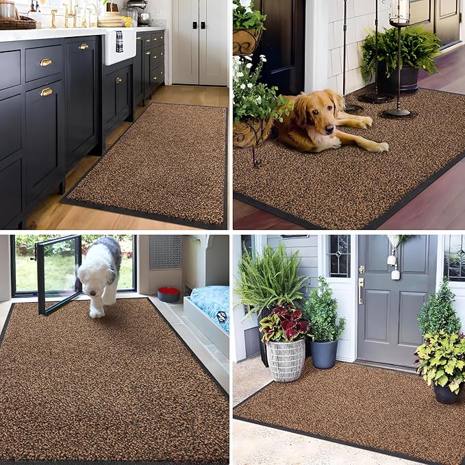 Mibao Front Door Mat, Dirt Trapper Welcome Mat for Outdoor Indoor, Non-Slip Waterproof Doormat, Durable Machine Washable Low Profile Entry Rug for Back Door Outside Patio Porch, 48" x 36", Brown