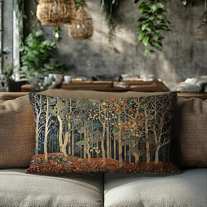 Rustic Autumn Forest Pillow Covers 20x12 Double-Sided, Fall Home Room Decor, Vintage Botanical Nature William Morris Inspired Decorative Throw Pillow Covers for Home Bedroom Living Room