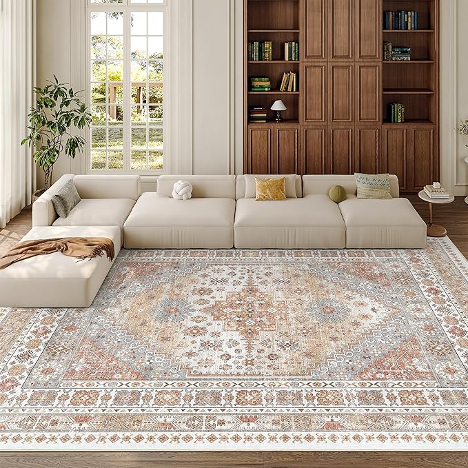 zesthome 8x12 Area Rugs,Stain Resistant Washable Rug,Ultra-Thin Rugs for Living Room,Bedroom,Non-Slip Backing Home Decor Large Area Rug (Orange,8'x12')