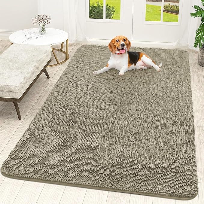 OLANLY Dog Door Mat for Muddy Paws 70x46, Absorbs Moisture and Dirt, Absorbent Non-Slip Washable Doormat, Quick Dry Chenille Mud Mat, Entry Indoor Entryway Carpet for Inside Floor, Warm Taupe