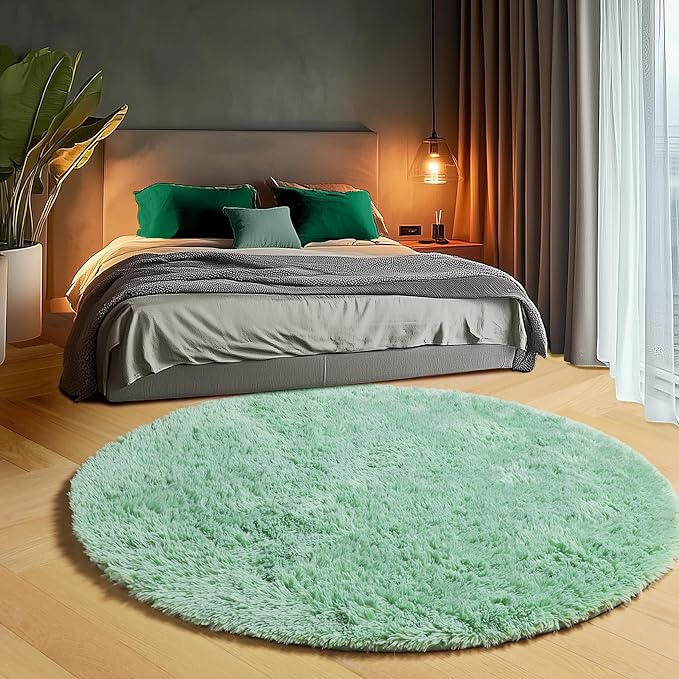 ONASAR Sage Green Round Area Rugs 6ft, Fluffy Soft Bedroom Circle Rug for Kids Girls Boys Teen Room, Cute Furry Plush Shaggy Carpet Floor Mats for Nursery Living Room Playroom Dorm Home Decor