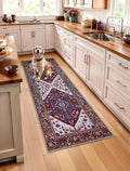 SERISSA Boho Washable Runner Rug, 2x5 Rug Runner Non-Slip Vintage Burgundy Navy Hallway Kitchen Runner Rug Ultra Soft Print Distressed Floor Carpet Runner for Bedroom Bathroom Laundry Living Room