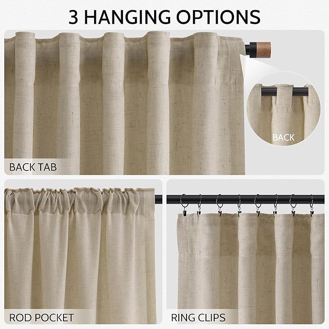 Nanspring Extra Long 120 Inch Curtains for Living Room Eggshell Beige Linen Light Filtering Semi Sheer Curtain Back Tab Rustic Decor Floor to Ceiling High Window for Bedroom Office 52x120, 2 Panels