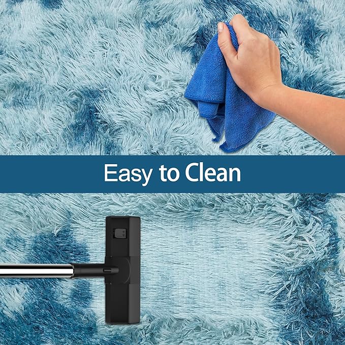 Super Soft Fluffy Living Room Area Rug 2x5 ft Tie-Dyed Light Blue Shaggy Furry Carpet Washable Non-Slip Floor Rugs Bedroom Bedside Nursery Rug Fuzzy Girls Boy Dorm Home Decor Aesthetic