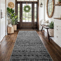 4x10 Washable Hallway Runner Rug：Moroccan Non-Slip Wide Runners for Entryway Kitchen Soft Modern Geometric Low-Pile Rugs for Living Room Thin Waterproof Carpet for Bedroom Bathroom Laundry(Black,4x10)