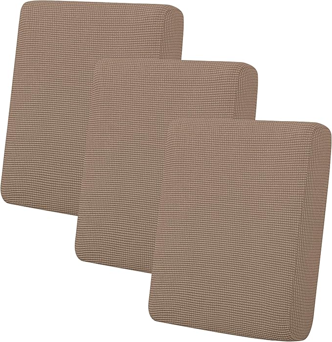 Easy-Going Stretch Individual Chair Couch Cushion Cover Sofa Cushion Furniture Protector Sofa slipcover Soft Flexibility with Elastic Bottom (3-Piece Sofa Cushion Covers, Camel)